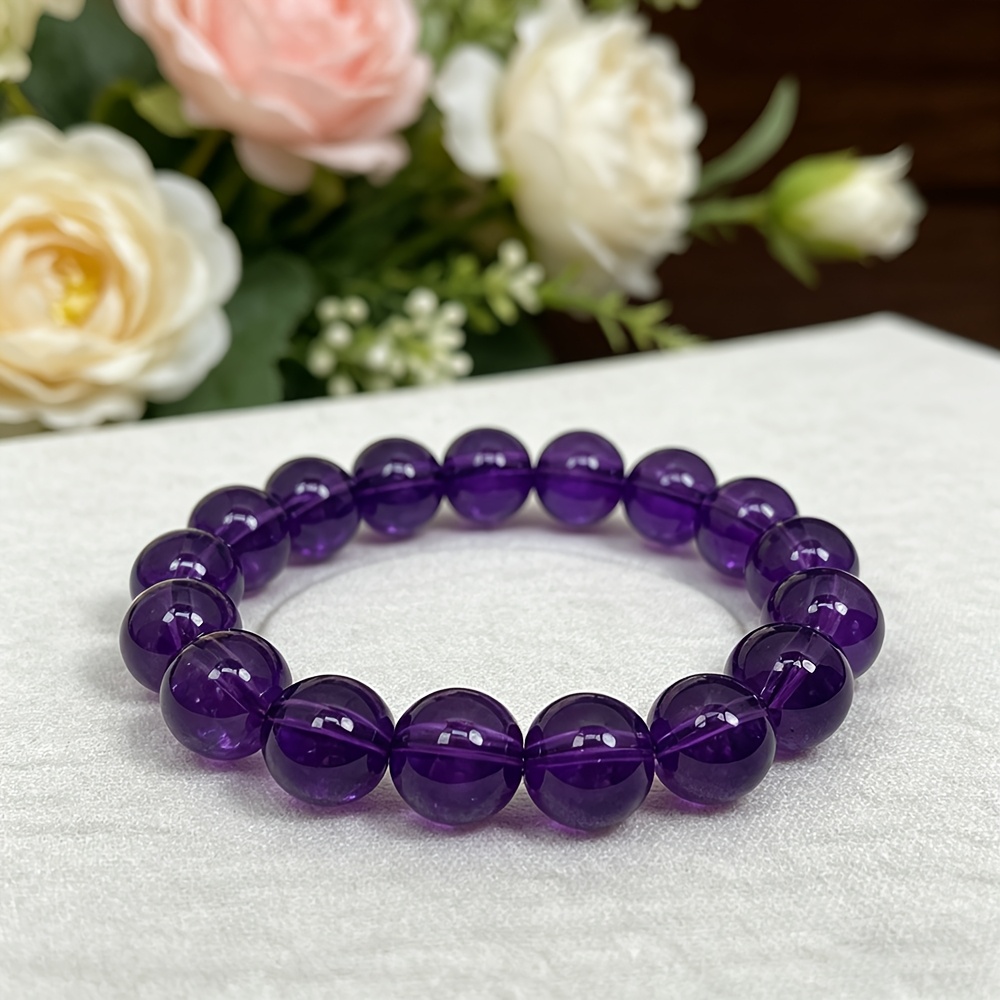 Unisex 10mm Natural Amethyst Beaded Bracelet